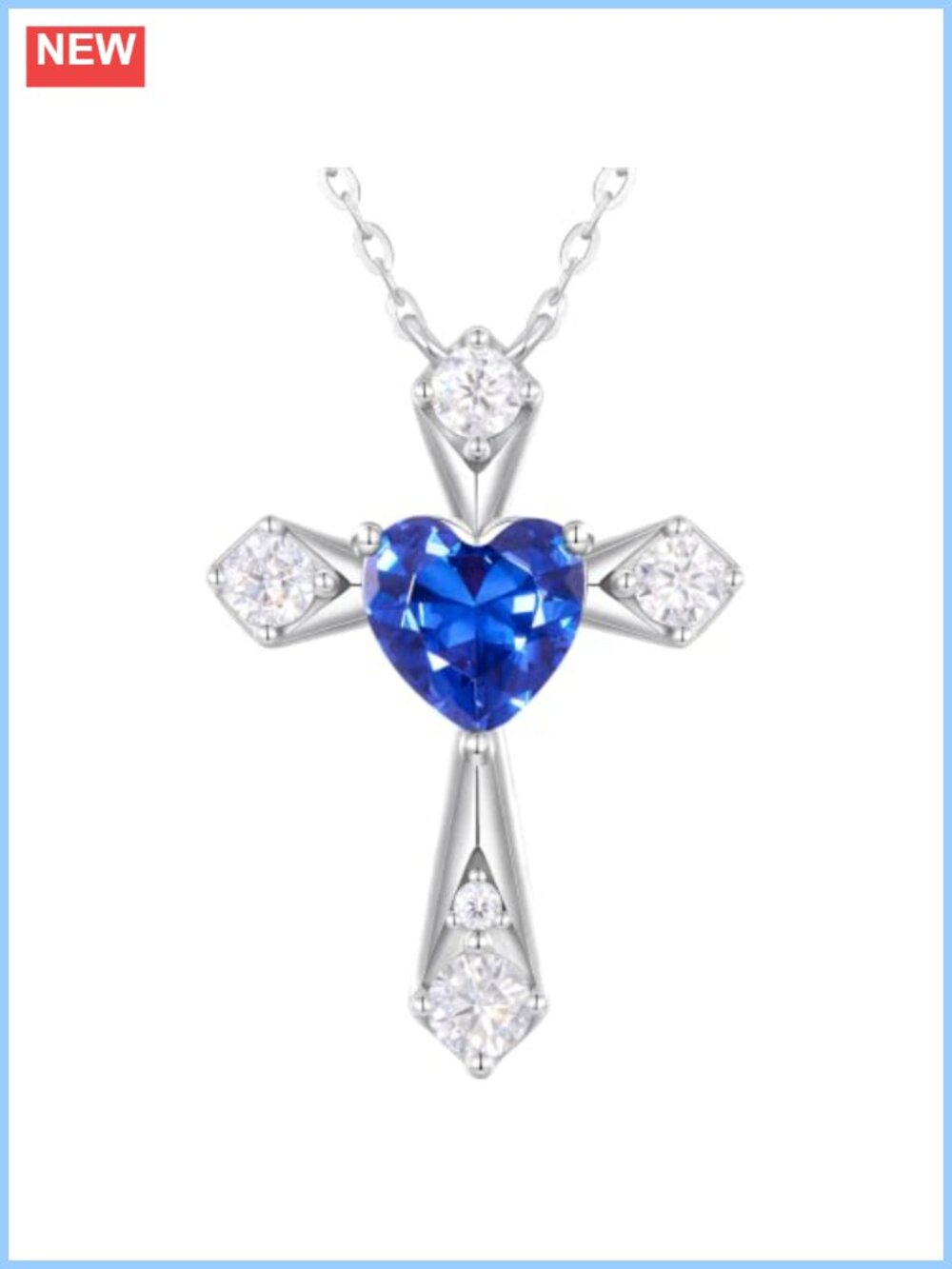 Sterling Silver Cross Birthstone Pendant Necklace 18"+2" Extender